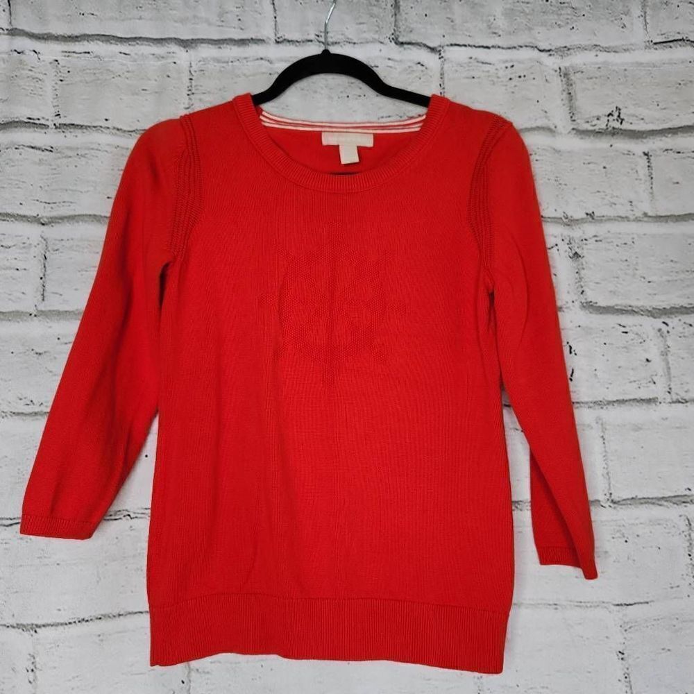 Banana Republic Red Nautical Long Sleeve Knit Sweater Womens Medium 100% Cotton